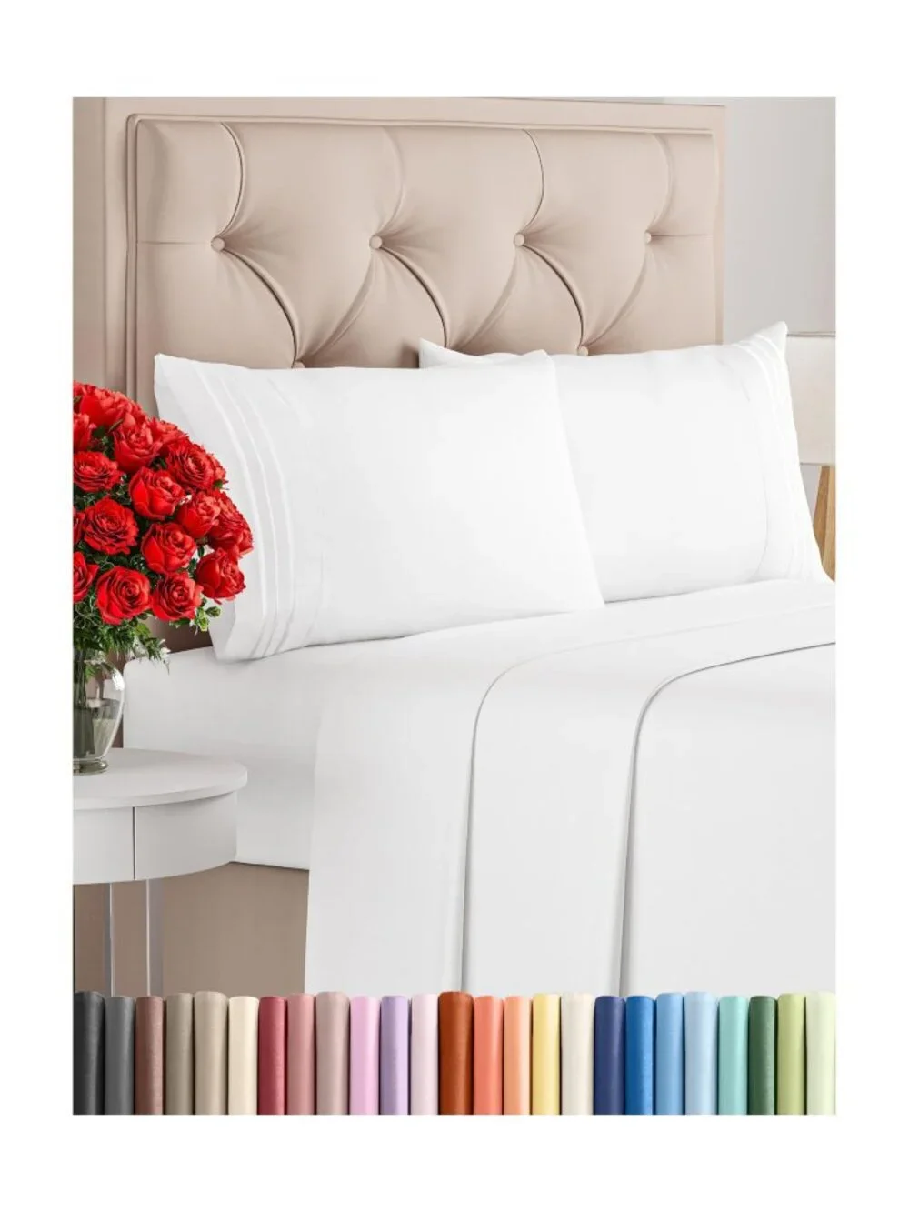 Queen Size 4 Piece Sheet Set White Oeko-Tex Deep Pockets Easy-Fit Wrinkle Free